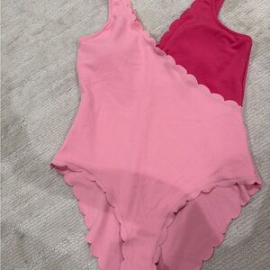 Amazon Pink One Piece Swimsuit with Scalloped Edges